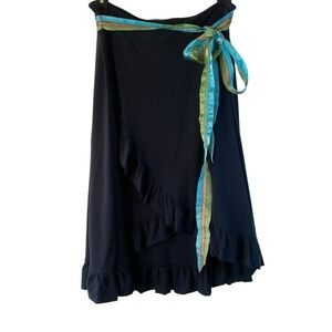 VTG Free People Black Asymmetrical Wrap Tiered Ruffled High-Low Hem Skirt SZ M